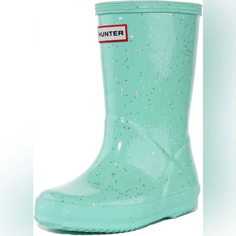 HUNTER Original First Classic Giant Glitter Wellington Boots in Wild Mint